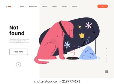 Not found - Online shopping and electronic commerce web template - modern flat vector concept illustration of a dog sitting next to an empty pit. Missing artcile, sale and online orders concept