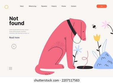 Not found - Online shopping and electronic commerce web template - modern flat vector concept illustration of a dog sitting next to an empty pit. Missing artcile, sale and online orders concept