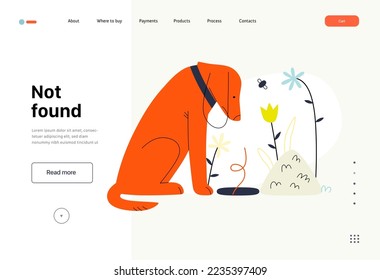 Not found - Online shopping and electronic commerce series - modern flat vector concept illustration of a dog sitting next to an empty pit. Missing artcile, sale and online orders concept