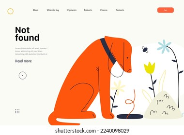 Not found - Online shopping and electronic commerce series - modern flat vector concept illustration of a dog sitting next to an empty pit. Missing artcile, sale and online orders concept