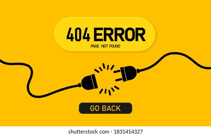 Banner de página no encontrado. Error 404. Plantilla con enchufe y enchufe eléctricos. Vector de fondo aislado. EPS 10