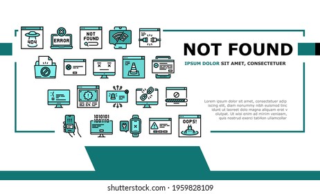 Not Found Web Page Landing Web Page Header Banner Template Vector. 404 Error And Not Found Internet Site, Lost Wire And Wireless Wifi Connection Illustration