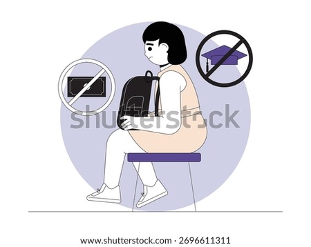 Not getting education because of no money, hopeless cartoon vector illustration.