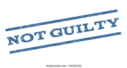 Not Guilty watermark stamp. Text caption between parallel lines with grunge design style. Rubber seal stamp with dust texture. Vector cobalt blue color ink imprint on a white background.