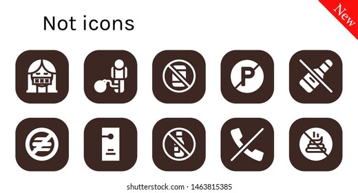 not icon set. 10 filled not icons.  Collection Of - Censor, Restriction, No phone, No parking, No alcohol, food, Door hanger, calls, poop