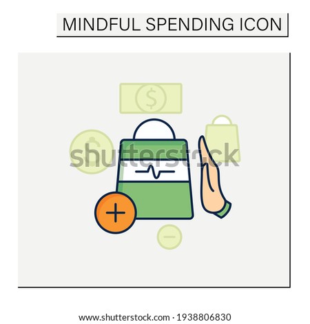 Not impulsive shopping color icon. Avoiding impulse buying.Thoughtful spending money. Purchase only necessary products.Mindful spending concept.Isolated vector illustration