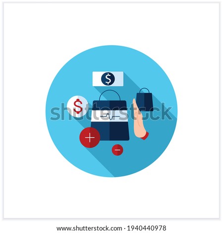 Not impulsive shopping flat icon. Avoiding impulse buying.Thoughtful spending money. Purchase only necessary products.Mindful spending concept.Vector illustration