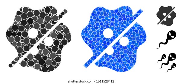Not infected composition of spheric dots in variable sizes and shades, based on not infected icon. Vector dots are combined into blue composition. Dotted not infected icon in usual and blue versions.