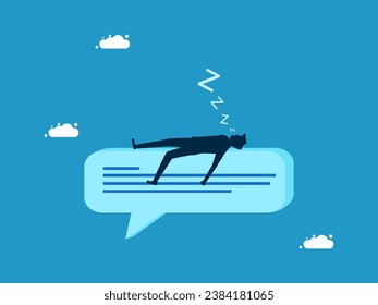 Not interested in discussion. Businessman sleeping on speech or text bubble 