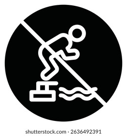 not jump in pool sign icon Flat outline fill black and white