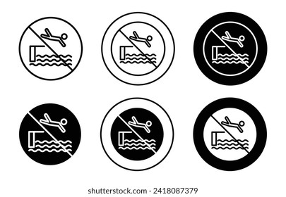 nicht springen in Pool-Zeichen Vektorsymbol-Set Sammlung. nicht springen in Pool Schild Outline Wohnung Symbol.