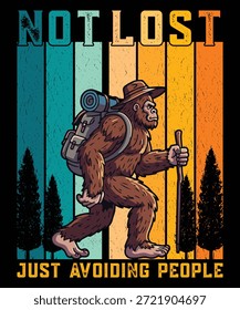 Nicht verloren, nur zu vermeiden Menschen Bigfoot Wandern Retro Vektorgrafik