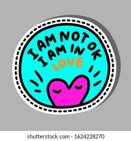 I am not ok in love hand drawn vector illustration in cartoon comic style sad heart purple vibrant sticker