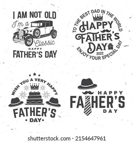 I am not old i am classic. Happy Father's Day badge, logo design. Vector illustration. Vintage style Father's Day Designs with retro car, hipster father mustache, hipster hat, ties and crown.