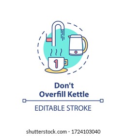 Not overfill kettle concept icon. Efficient electricity usage. Kitchenware safety. Resource saving idea thin line illustration. Vector isolated outline RGB color drawing. Editable stroke