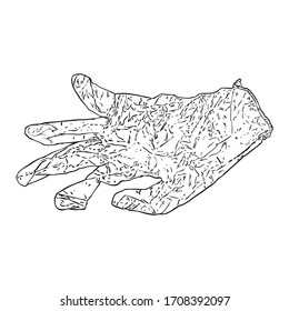 Not proper and wrong disposal of used medical gloves. Littering of hazardous  contaminated bio waste disposal in the wrong way. Coronavirus COVID-19 prevention advice drawing.