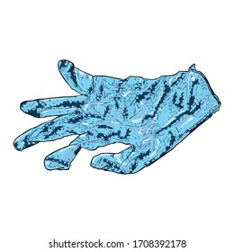 Not proper and wrong disposal of used medical gloves. Littering of hazardous  contaminated bio waste disposal on the ground. Coronavirus COVID-19 prevention advice drawing.