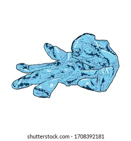 Not proper and wrong disposal of used medical gloves. Littering of hazardous  contaminated bio waste disposal on the ground. Coronavirus COVID-19 prevention advice drawing.