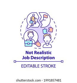 Not realistic job description concept icon. New worker emotional burden factors. Waiting idea thin line illustration. Info of recruitment. Vector isolated outline RGB color drawing. Editable stroke