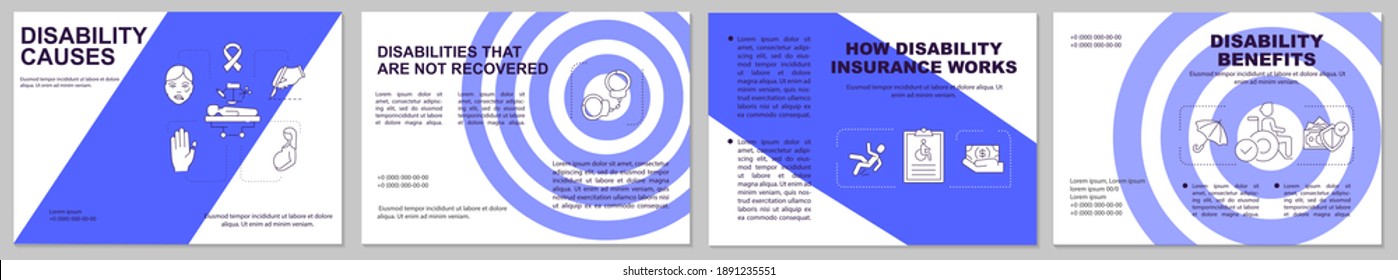 Not recovered disabilities brochure template. Disability benefits. Flyer, booklet, leaflet print, cover design with linear icons. Vector layouts for magazines, annual reports, advertising posters
