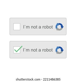 I'm not a robot isolated on white background. Recaptcha I'm not a robot. Confirmed recaptcha.Internet secutiry.Vector stock