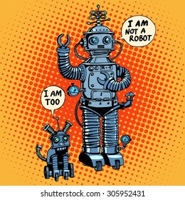 I am not a robot, said robot dog future science fiction retro style