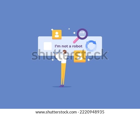 I'm not a robot. verification of human or robot. checking system or user identification. protection from bot attacks. a user doing verification. illustration concept design. graphic element