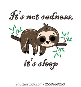 It's not sadness, it's sleep, very cute sloth animal, sleeping on a gain, Vector file or all applications