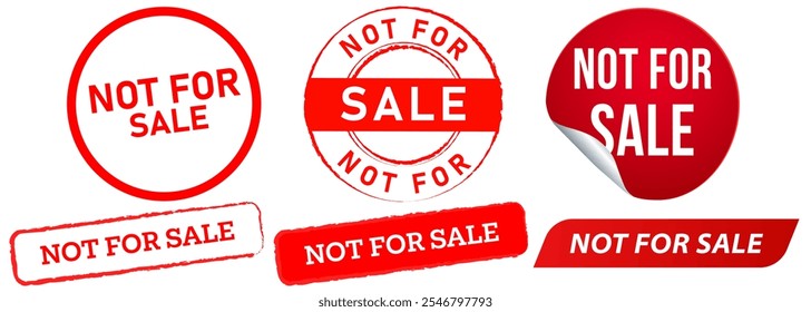 Not for sale promotion promote denied no sell commerce stamp ed badges sticker label banner emblem button sign design icon set collection