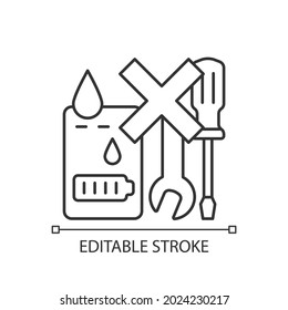 Not serviceable if exposed to liquids linear manual label icon. Thin line customizable illustration. Contour symbol. Vector isolated outline drawing for product use instructions. Editable stroke