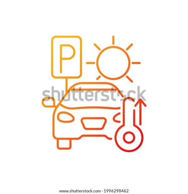 Not\
staying in parked car gradient linear vector icon. High temperature\
in automobile on parking in summer. Thin line color symbols. Modern\
style pictogram. Vector isolated outline\
drawing