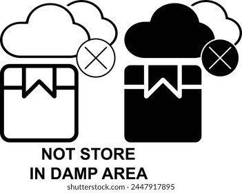 Nicht im feuchten Bereich lagern Schwarz-Weiß-Symbolsatz. Editierbarer Satz von Liefer- und Logistik-Web-Icons in Linie und Füllstil. Hochwertige Business-Icon-Satz der Logistik