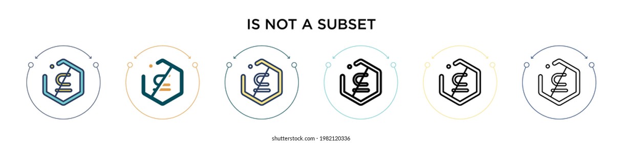 Is not a subset symbol icon in filled, thin line, outline and stroke style. Vector illustration of two colored and black is not a subset symbol vector icons designs can be used for mobile, ui, web