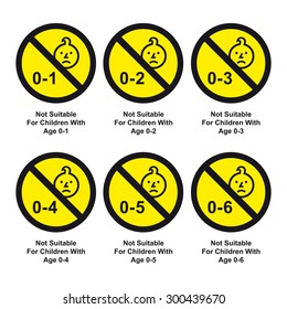 Not suitable for children with age 0-6 sign vector set