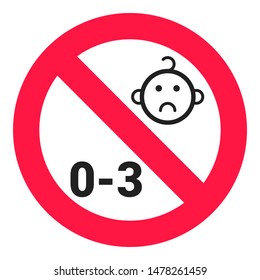 Not Suitable For Children Under 3 Years Choking Hazard Forbidden Sign Sticker Isolated On White Background Vector Illustration.