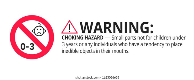 Not suitable for children under 3 years choking hazard forbidden sign sticker isolated on white background vector illustration. Warning triangle and exclamination mark, sharp edges.