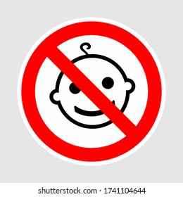 Not suitable for children under 3 years symbol, Silhouette of a child in red circle, warning symbol, vector illustration.Prohibition no baby sign icon. Not for kids. Button prohibited from using kid.
