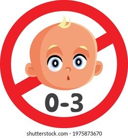 Not Suitable for Children under 3 Years Vector Sign. Icon warning about age restriction of use for kids between zero and three years of age
