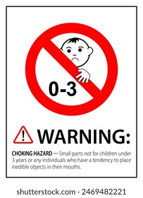 Not suitable for children under 3 years sign, Choking hazard forbidden sign sticker vector illustration, Warning triangle symbol, sharp edges and small parts danger. warning sign children under 3 year