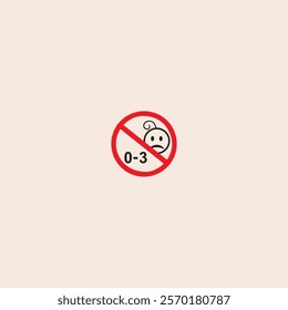 Not suitable for children under 3 years symbol , Silhouette of a child in red circle, Warning symbol , Vector No kids 0-3 year old sign icon flat vector design.