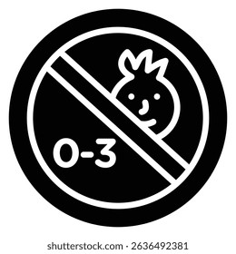not suitable for children under 3 years icon Flat outline fill black and white