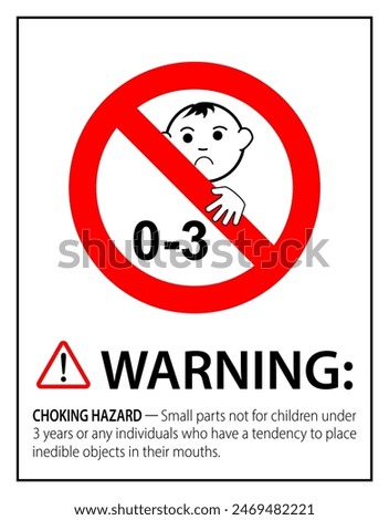 Not suitable for children under 3 years sign, Choking hazard forbidden sign sticker vector illustration, Warning triangle symbol, sharp edges and small parts danger. warning sign children under 3 year