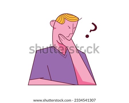 Not sure. young man have a doubt vector illustration