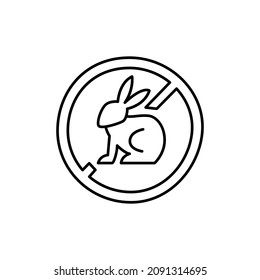 not tested on animal Icon in flat black line style, isolated on white background
