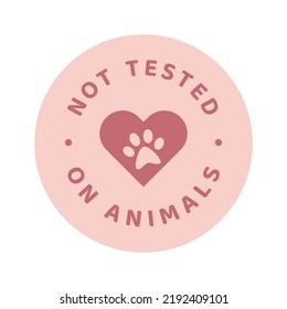 Not tested on animals circle colorful vector label. Colorful badge with heart and paw print.