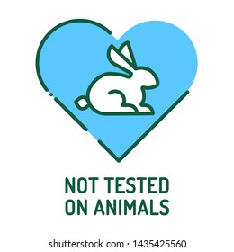 Not tested on animals color line icon. Label with rabbit and heart sign. Cruelty Free sign. Pictogram for web page, mobile app, promo. UI/UX/GUI design element. Editable stroke.
