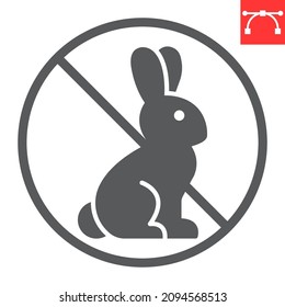 Not tested on animals glyph icon, rabbit and bunny, cruetly free vector icon, vector graphics, editable stroke solid sign, eps 10.