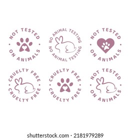 Not Tested On Animals Label Set. Circle Cruelty Free Badge With Dog Paw Print And Rabbit.