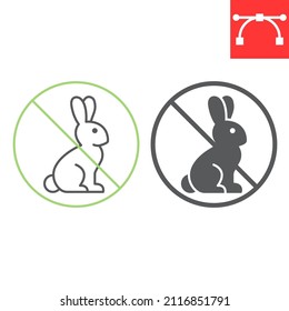 Not tested on animals line and glyph icon, rabbit and bunny, cruetly free vector icon, vector graphics, editable stroke outline sign, eps 10.