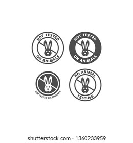 Not tested on animals and no animal testing vector sign. Not tested on animals circle symbol with rabbit. Black isolated no animal testing sign for cosmetics.